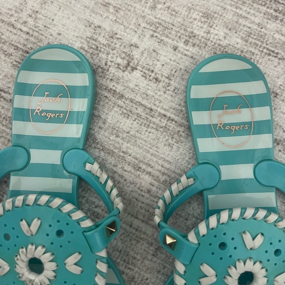 Jack Rogers Georgica Jelly Teal Stripe Flip Flop - Picture 3 of 6